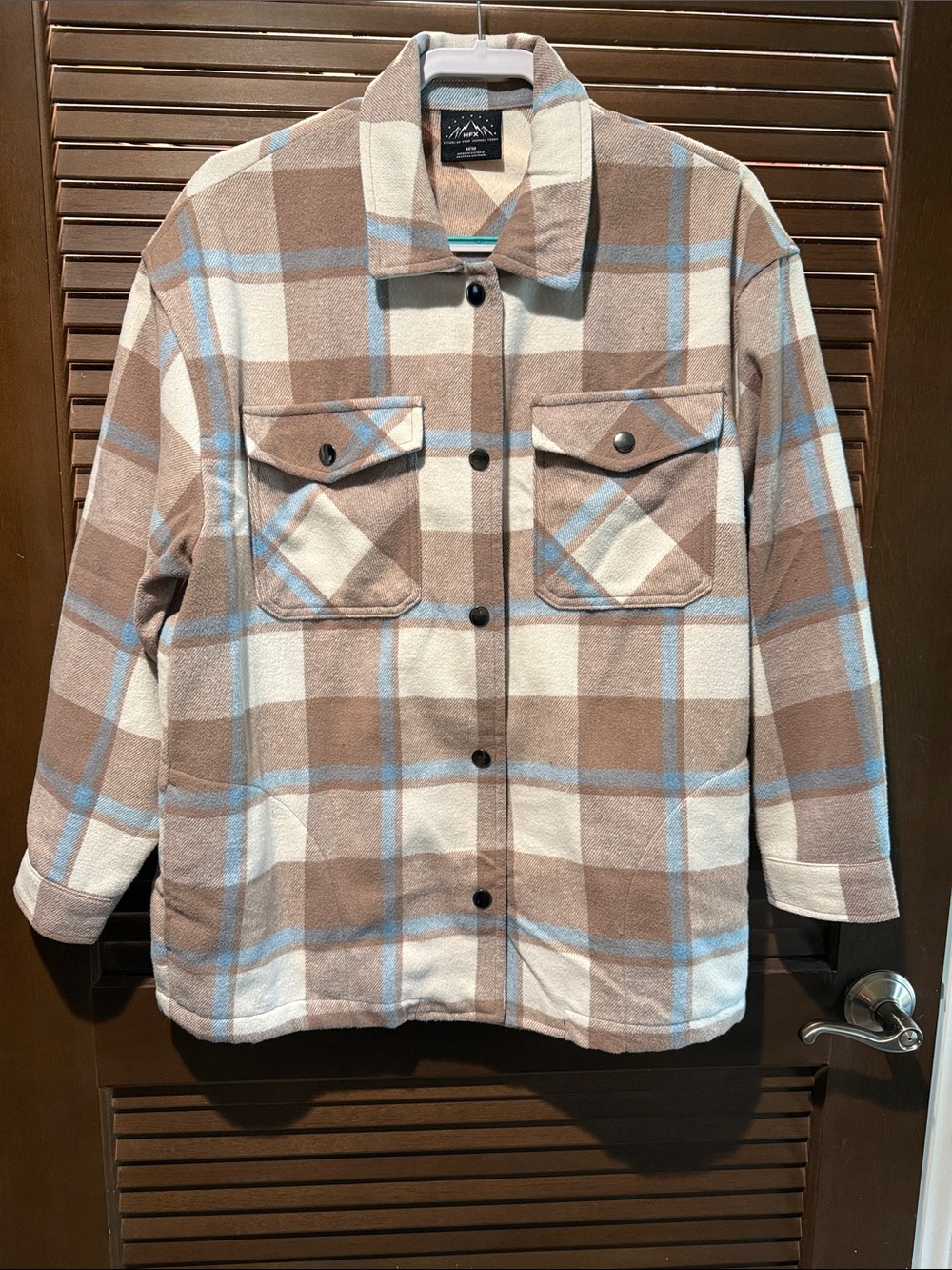 Plaid Snap up Jacket - Brown & Cream